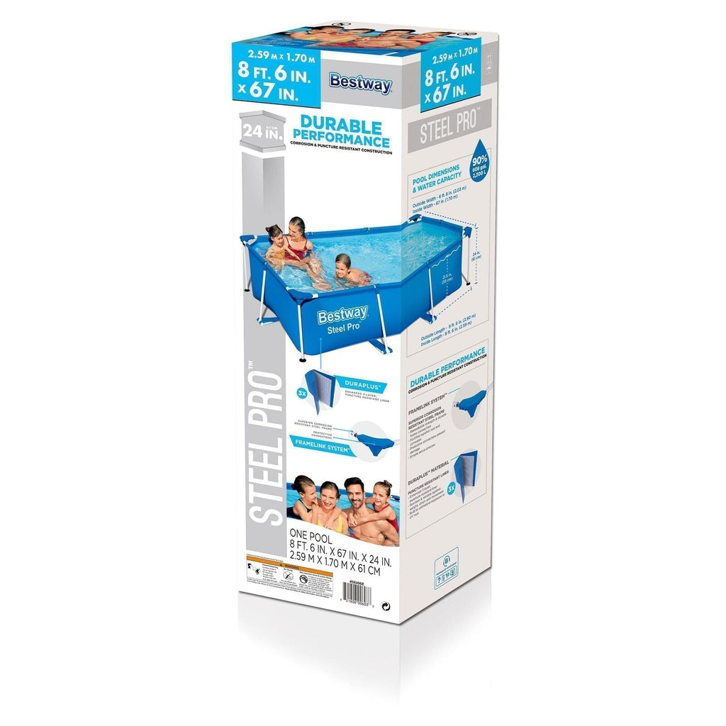 Bestway Steel Pro 8.5’x67″x24″ Rectangular Above Ground Outdoor Swimming Pool