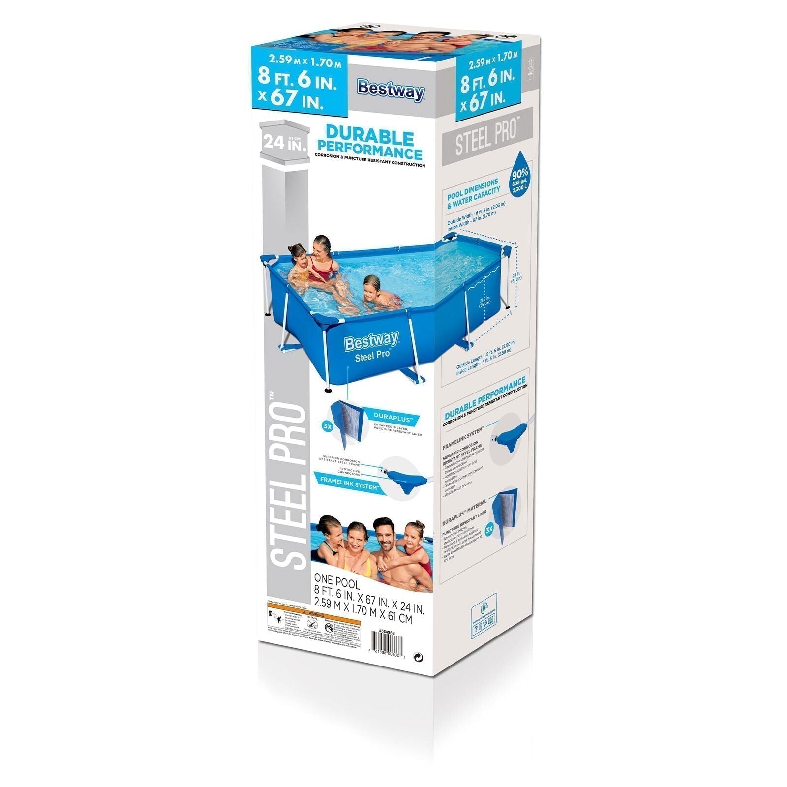 Bestway Steel Pro 8.5’x67″x24″ Rectangular Above Ground Outdoor Swimming Pool
