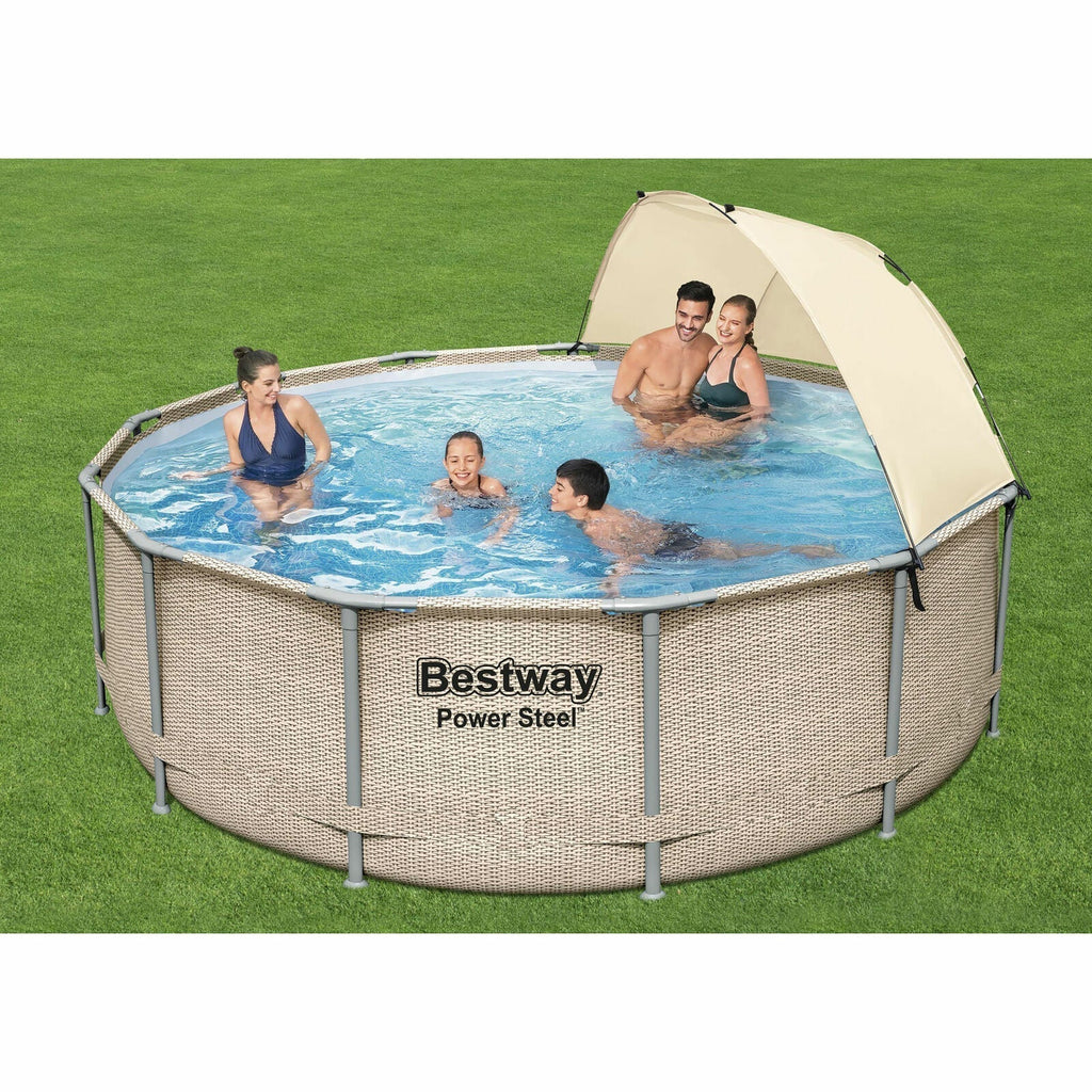 Bestway Power Steel 13′ x 42″ Above Ground Outdoor Swimming Pool Set with Canopy