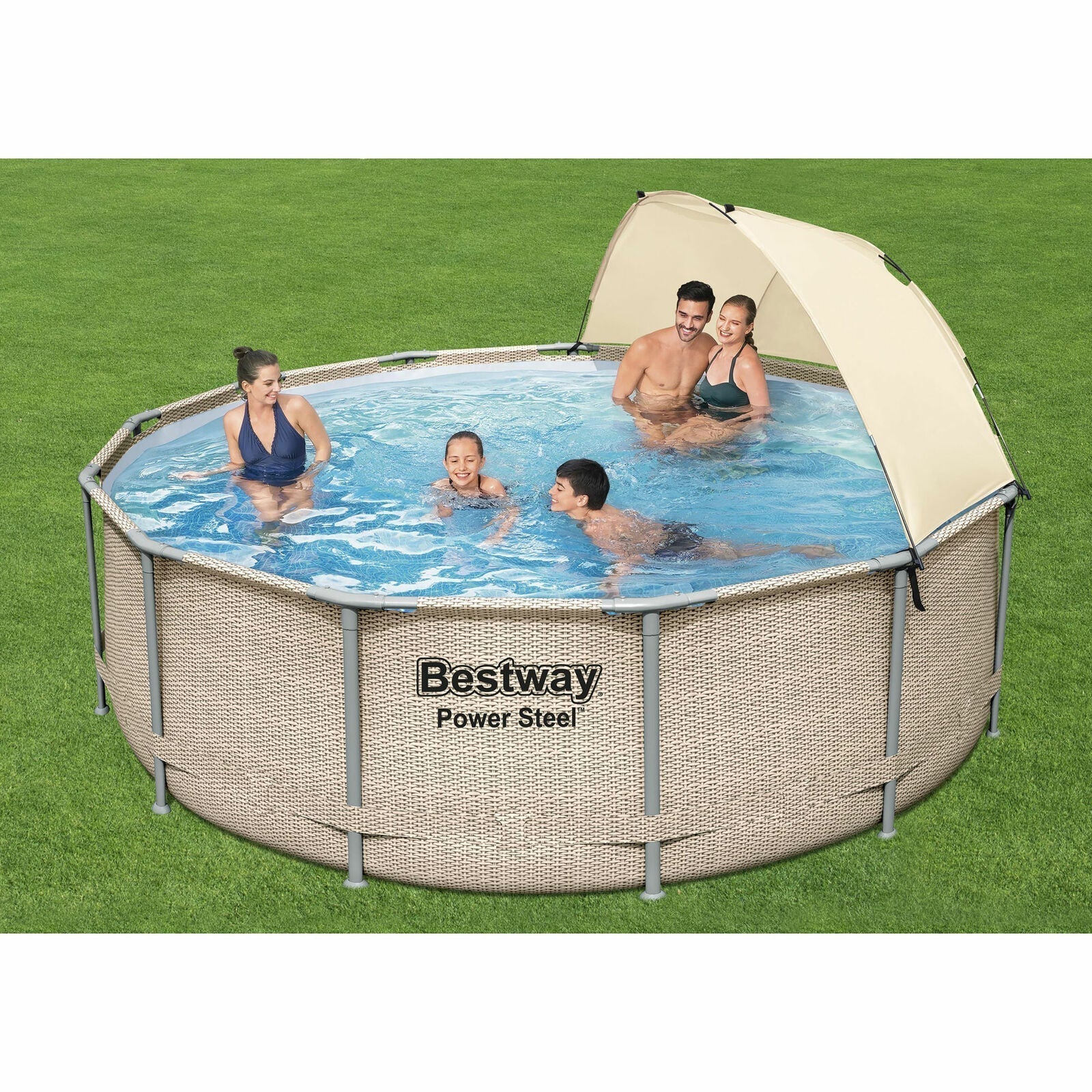 Bestway Power Steel 13′ x 42″ Above Ground Outdoor Swimming Pool Set with Canopy
