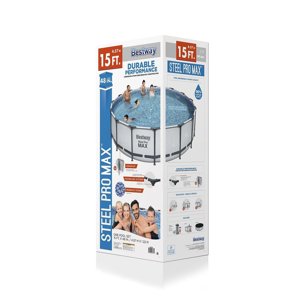 Bestway Steel Pro MAX 15’x48″ Round Above Ground Swimming Pool with Pump & Cover