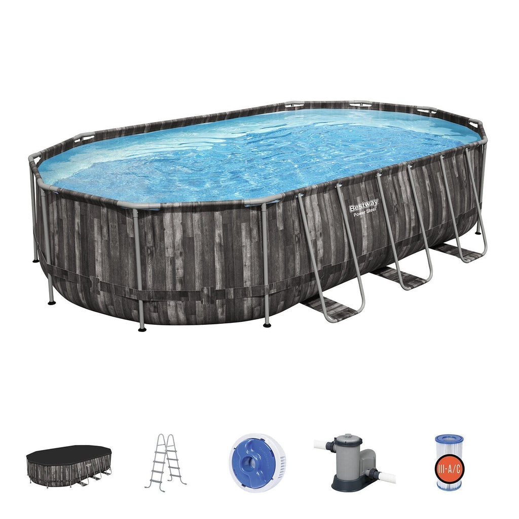 Bestway Power Steel 20′ x 12′ x 48″ Oval Above Ground Outdoor Swimming Pool Set