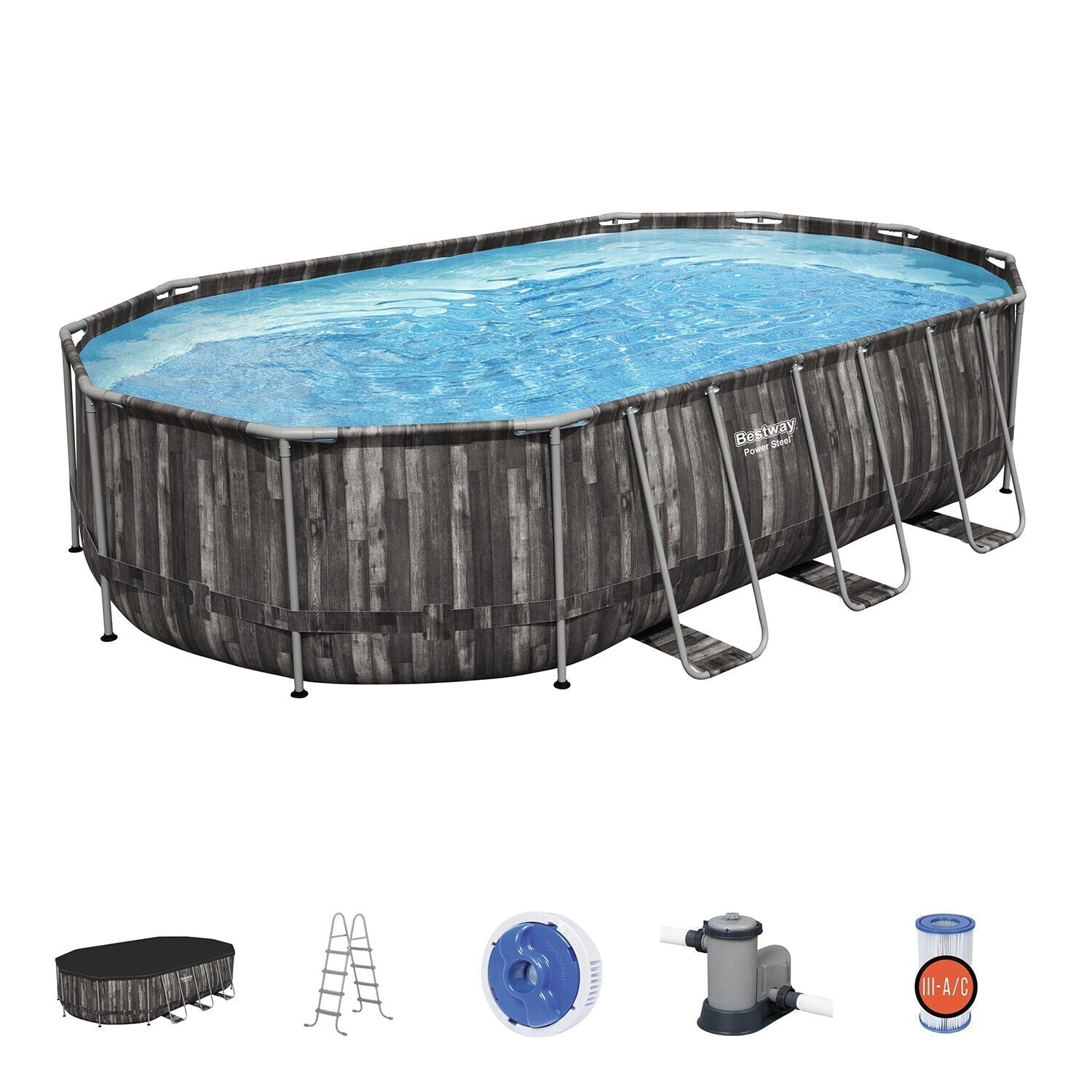 Bestway Power Steel 20′ x 12′ x 48″ Oval Above Ground Outdoor Swimming Pool Set
