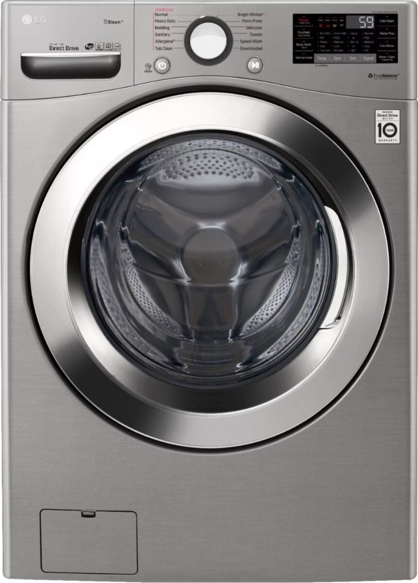 LG – 4.5 Cu. Ft. High-Efficiency Stackable Smart Front Load Washer with Steam and 6Motion Technology – Graphite steel