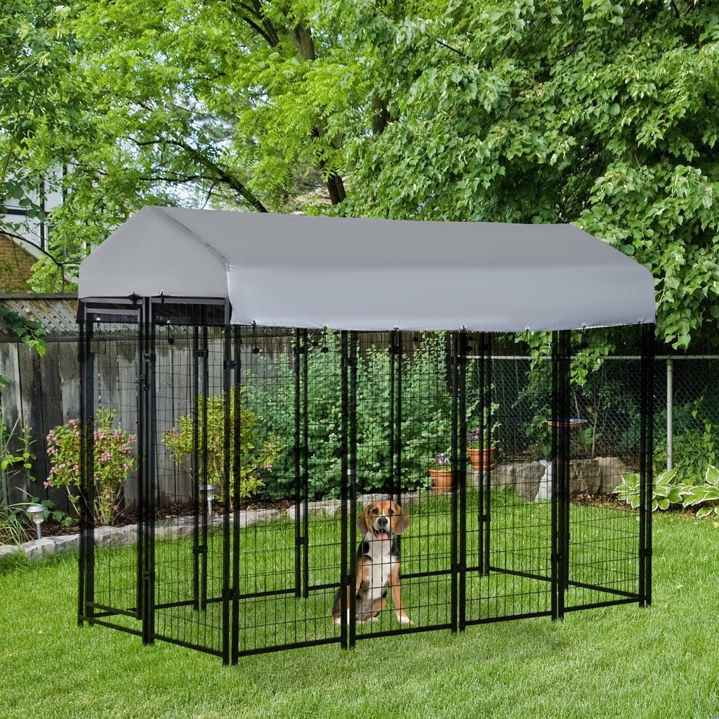 8' x 4' x 6' Large Dog Kennel Outdoor Steel Fence with UV-Resistant Oxford Cloth Roof & Secure Lock