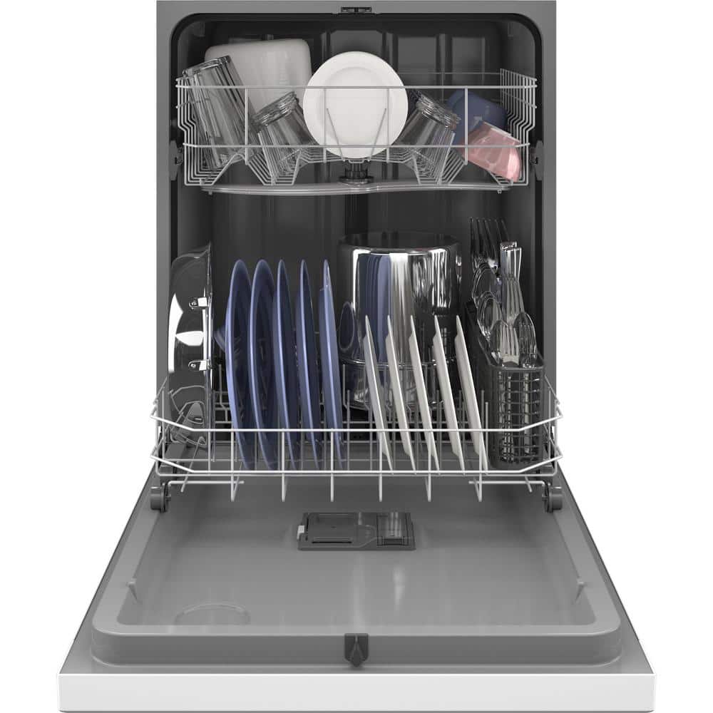 GE  24 in. White Front Control Built-In Tall Tub Dishwasher with 60dBA, ENERGY STAR